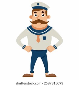  Cartoon sailor in uniform. sailor profession .Isolated on white background.Vector illustration.Front  view