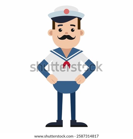  cartoon sailor in uniform. sailor profession .Isolated on white background.Vector illustration.Front  view