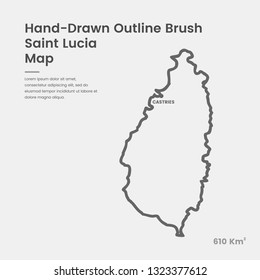 Cartoon Saint Lucia Map, Hand Drawn Saint Lucia Map, Doodle Saint Lucia Map Vector Outline Style Map Information