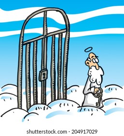 Cartoon saint Peter on heaven