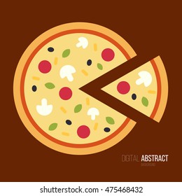 Cartoon salami pizza in flat style. Vector illustration