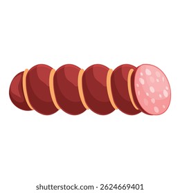 Cartoon salami is sliced open to reveal the spiral pattern of meat and fat