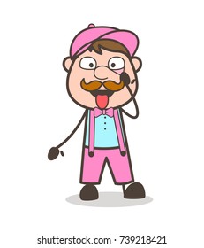 Cartoon Salesman Showing Eyes and Tongue for Medical Checkup