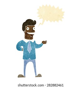 cartoon salesman with speech bubble