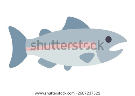 Cartoon salmon icon. Simple flat color vector style fish illustration.