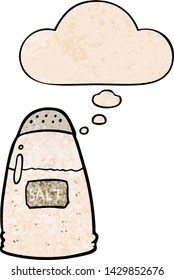 cartoon salt with thought bubble in grunge texture style