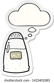 sal de dibujos animados con burbuja de pensamiento como pegatina impresa