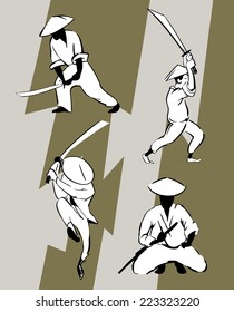 cartoon samurai, hand drawing