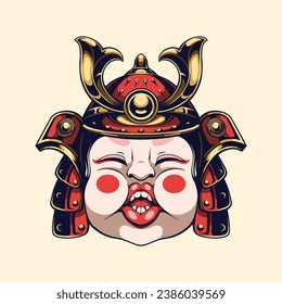 cartoon samurai helmet with red face