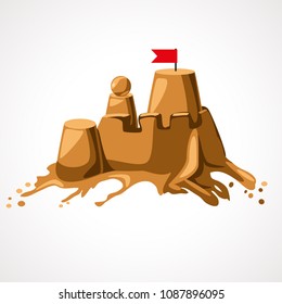 A cartoon sand castle on the beach