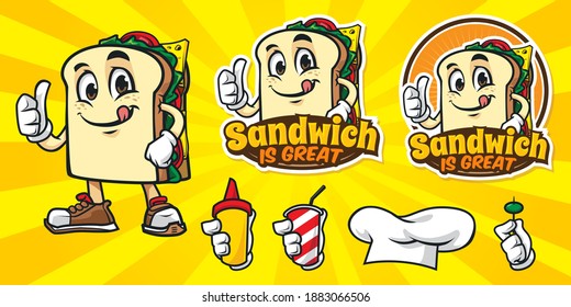 Cartoon sandwich mascot character logo