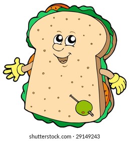 Cartoon sandwich on white background - vector illustration.