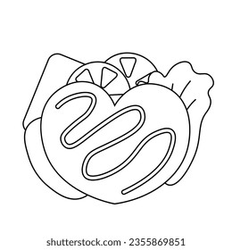 Cartoon Sandwich in the shape of a Heart in black and white