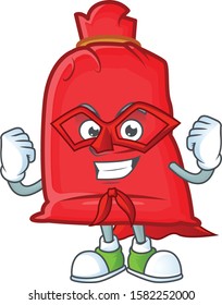 A cartoon of santa bag close wearing costume of Super hero