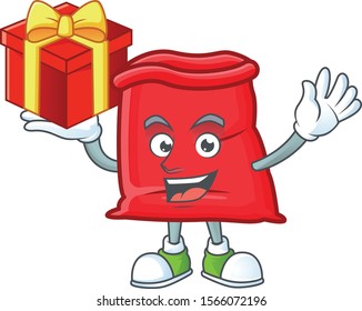 Cartoon santa bag open with character bring gift