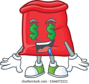 Cartoon santa bag open with character money eye