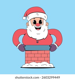 Cartoon santa in the chimney
