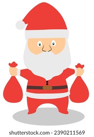 Cartoon santa claus with bag.	
