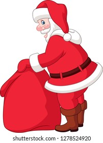 Cartoon Santa Claus with the bag of the presents 