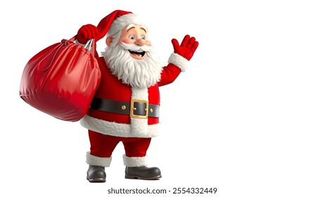 Cartoon santa claus with bag white Background , Happy New Year Background
