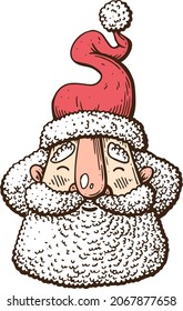 Cartoon Santa Claus with a beard and a hat. Vector illustration made with ink and pen on paper.