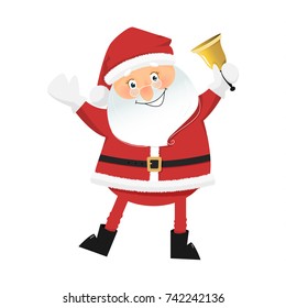 Cartoon Santa Claus with bell. Isolated on white background. Vector illustration