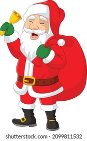Cartoon santa claus with bell and sack  