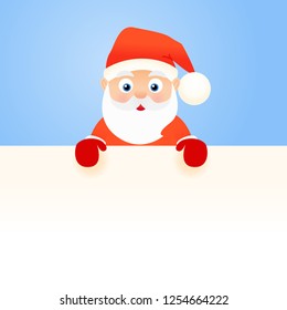 Cartoon Santa Claus with big board, vector illustration