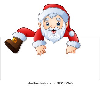 Cartoon santa claus with a blank sign