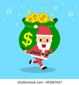 Cartoon Santa Claus Carrying Money Bag