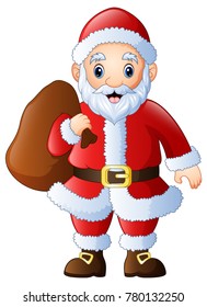 Cartoon santa claus carrying sack of gifts