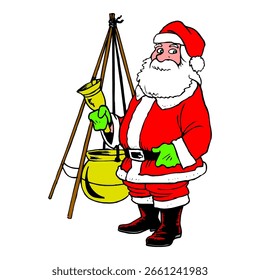 Vector de dibujos animados de Santa Claus y Caldero