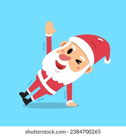 Cartoon santa claus character doing side plank exercise training for design.