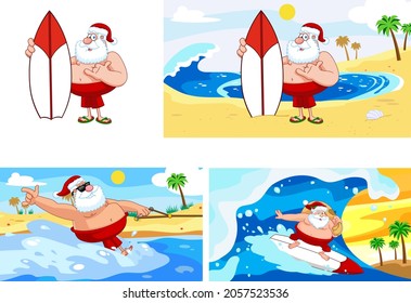 Cartoon Santa Claus Cartoon Characters. Vector Collection Set Isolated On White Background