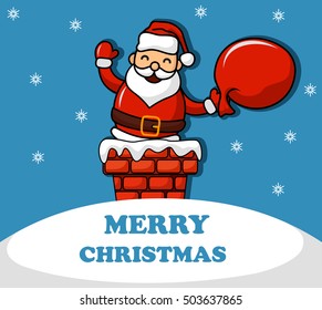 Cartoon santa claus in chimney