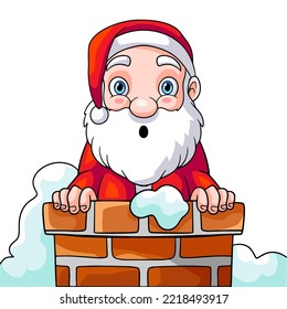 Cartoon santa claus in chimney isolated on white background