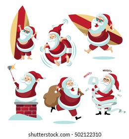 Cartoon Santa Claus collection summer and winter.  EPS 10 vector.