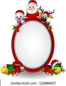 cartoon santa claus ,deer and snowman with blank sign