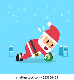 Cartoon santa claus doing ab wheel rollout exercise
