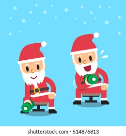 Cartoon santa claus doing dumbbell concentration curl exercise