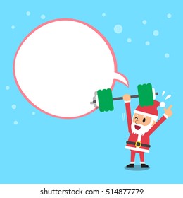 Cartoon santa claus doing weight training with white speech bubble