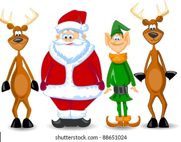  Cartoon Santa claus, Elf, Reindeer