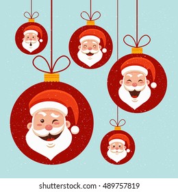 Cartoon Santa Claus emotions set for Your Christmas and New Year greeting Design or Animation. Vector isolated illustration of Santa Claus heads with different emotions in colorful flat style