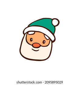 Cartoon santa claus face line icon on white.Vector illustration