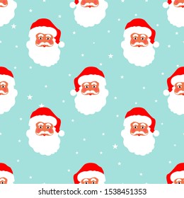 cartoon Santa Claus face seamless vector pattern background holidays illustration.Wrapping paper design.