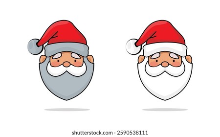 Cartoon Santa Claus Faces with Hats Vector Set