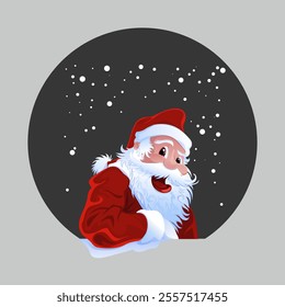 Cartoon Santa Claus or Father Christmas looks at the window, vector file.