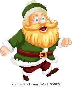 Cartoon Santa Claus in festive holiday attire.