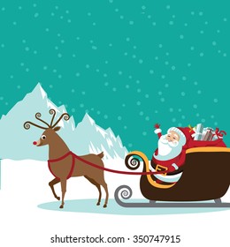 Cartoon Santa Claus With Flying Reindeer. EPS 10 Vector Illustration.