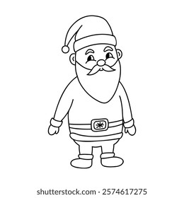 Cartoon Santa Claus. Funny Santa in a hat with a beard. Hand drawn illustration isolated on white background.